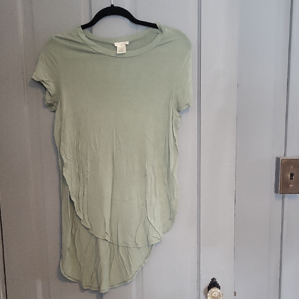 Wet Seal Light Green Asymmetrical Short Sleeve Top